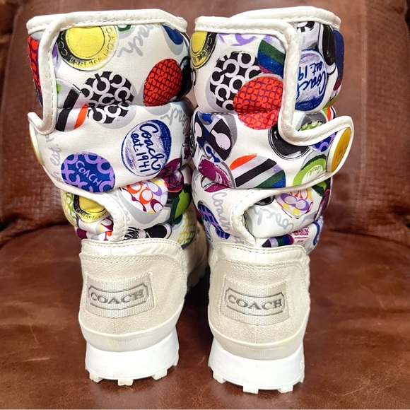 Coach Dorean Colorful Monogram Logo Print Winter Boots Size 7.5 - Picture 3 of 16